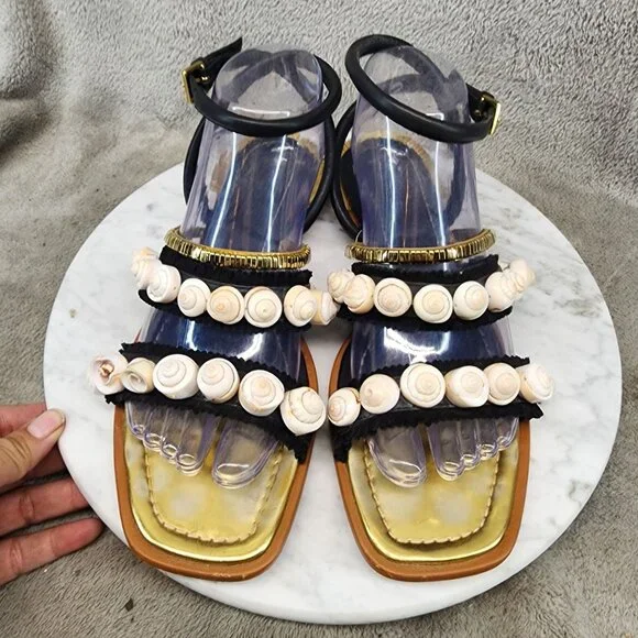 Tory Burch Shoes Womens Size 8 .5 Sinclair Black Leather Sandals *GUC* - Picture 3 of 12